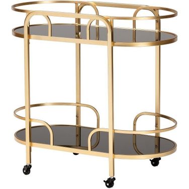 Baxton Studio Leighton Contemporary Glam and Luxe Gold Metal and Tempered Glass 2-Tier Wine Cart
