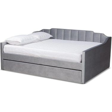 Baxton Studio Lennon Modern And Contemporary Grey Velvet Fabric Upholstered Full Size Daybed With Trundle