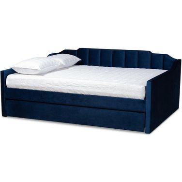 Baxton Studio Lennon Modern And Contemporary Navy Blue Velvet Fabric Upholstered Queen Size Daybed With Trundle