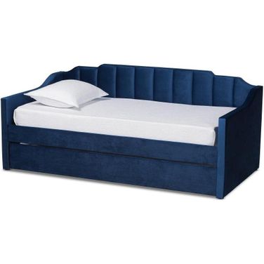Baxton Studio Lennon Modern And Contemporary Navy Blue Velvet Fabric Upholstered Twin Size Daybed With Trundle