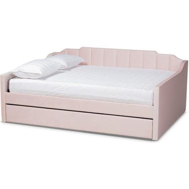 Baxton Studio Lennon Modern And Contemporary Pink Velvet Fabric Upholstered Full Size Daybed With Trundle