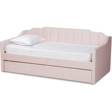 Baxton Studio Lennon Modern And Contemporary Pink Velvet Fabric Upholstered Twin Size Daybed With Trundle