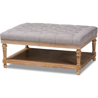 Baxton Studio Lindsey Modern and Rustic Grey Linen Fabric Upholstered and Greywashed Wood Cocktail Ottoman