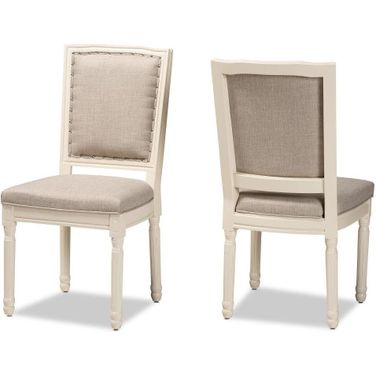 Baxton Studio Louane Traditional French Inspired Grey Fabric Upholstered And White Finished Wood 2 Piece Dining Chair Set