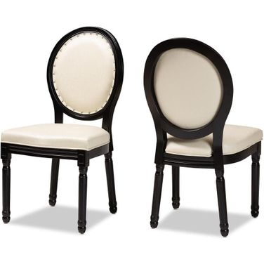 Baxton Studio Louis Traditional French Inspired Beige Faux Leather Upholstered And Black Finished Wood 2 Piece Dining Chair Set
