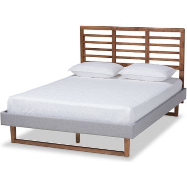 Baxton Studio Luciana Modern and Contemporary Light Grey Fabric Upholstered and Ash Walnut Brown Finished Wood Full Size Platform Bed