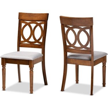 Baxton Studio Lucie Modern And Contemporary Grey Fabric Upholstered And Walnut Brown Finished Wood 2 Piece Dining Chair Set