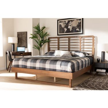 Baxton Studio Lucie Modern and Contemporary Walnut Brown Finished Wood King Size Platform Bed