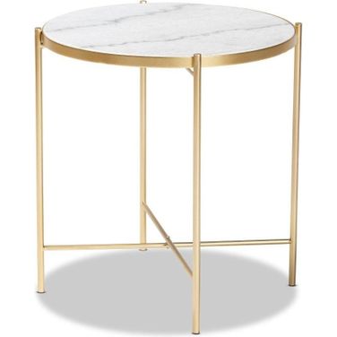 Baxton Studio Maddock Modern and Contemporary Gold Finished Metal End Table with Marble Tabletop