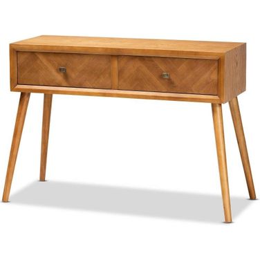 Baxton Studio Mae Mid Century Modern Natural Brown Finished Wood 2 Drawer Console Table