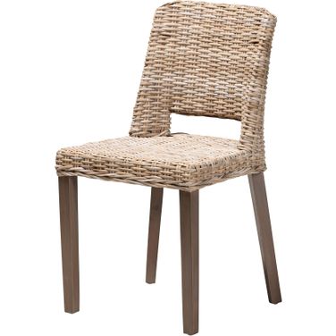 Baxton Studio Magy Modern Bohemian Grey Rattan and Natural Brown Finished Wood Dining Chair