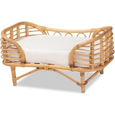 Baxton Studio Malino Modern Bohemian Natural Brown Rattan Pet Bed With Cushion