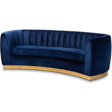 Baxton Studio Milena Glam Royal Blue Velvet Fabric Upholstered Gold-Finished Sofa