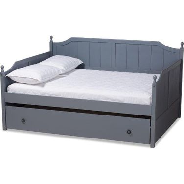 Baxton Studio Millie Cottage Farmhouse Grey Finished Wood Full Size Daybed With Trundle