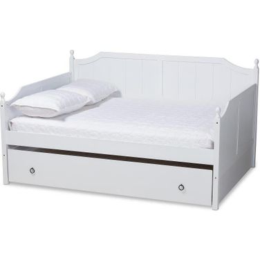 Baxton Studio Millie Cottage Farmhouse White Finished Wood Full Size Daybed With Trundle