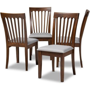 Minette Modern and Contemporary Grey Fabric Upholstered Walnut Brown Finished Wood 2-Piece Dining Chair Set