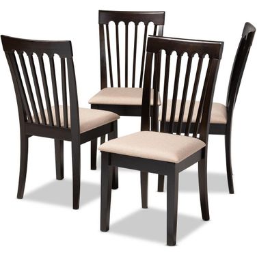 Baxton Studio Minette Modern And Contemporary Sand Fabric Upholstered Espresso Brown Finished Wood Dining Chair Set Of 4
