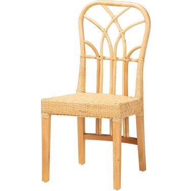 Baxton Studio Monaco Modern Bohemian Oak Brown Finished Mahogany Wood and Natural Rattan Dining Chair
