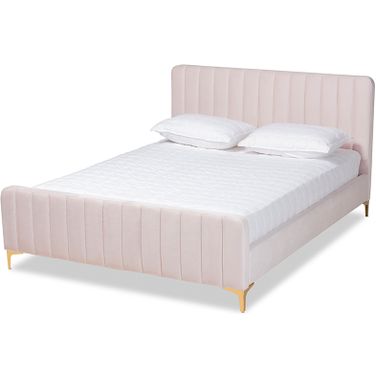 Baxton Studio Nami Modern Contemporary Glam and Luxe Light Pink Velvet Fabric Upholstered and Gold Finished Full Size Platform Bed
