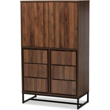 Neil Modern And Contemporary Walnut Brown Wood And Black Finished Metal Multipurpose Storage Cabinet