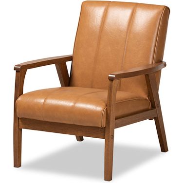 Baxton Studio Nikko Mid-century Modern Tan Faux Leather Upholstered and Walnut Brown finished Wood Lounge Chair