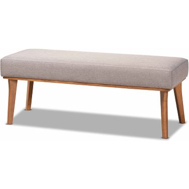 Baxton Studio Odessa Mid-Century Modern Grey Fabric Upholstered and Walnut Brown Finished Wood Dining Bench