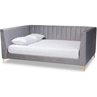 Baxton Studio Oksana Modern Contemporary Glam And Luxe Light Grey Velvet Fabric Upholstered And Gold Finished Full Size Daybed