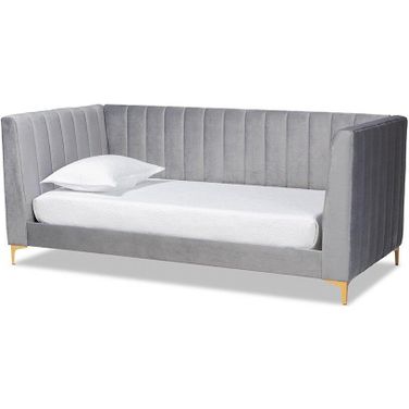 Baxton Studio Oksana Modern Contemporary Glam and Luxe Light Grey Velvet Fabric Upholstered and Gold Finished Twin Size Daybed