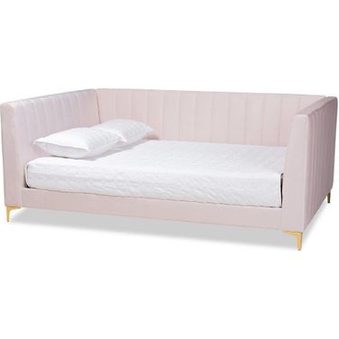 Baxton Studio Oksana Modern Contemporary Glam And Luxe Light Pink Velvet Fabric Upholstered And Gold Finished Full Size Daybed