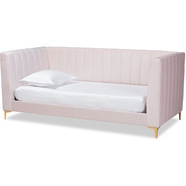 Baxton Studio Oksana Modern Contemporary Glam and Luxe Light Pink Velvet Fabric Upholstered and Gold Finished Twin Size Daybed