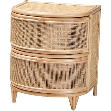 Baxton Studio Oleta Modern Bohemian Natural Brown Rattan 2 Drawer Nightstand