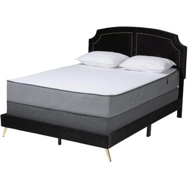 Baxton Studio Oxley Traditional Glam And Luxe Black Velvet And Gold Metal Queen Size Panel Bed