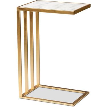 Baxton Studio Parkin Modern And Contemporary Gold Finished Metal C Shaped End Table With Marble Tabletop