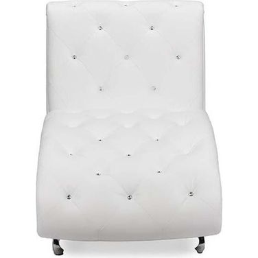 Baxton Studio Pease Contemporary White Faux Leather Upholstered Crystal Button Tufted Chaise Lounge