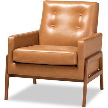Baxton Studio Perris Mid-Century Modern Tan Faux Leather Upholstered and Walnut Brown Finished Wood Lounge Chair