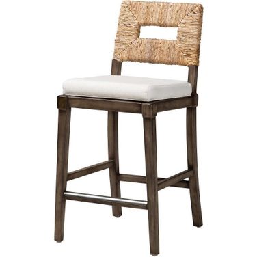 Baxton Studio Porsha Modern Bohemian Dark Brown Finished Mahogany Wood and Natural Rattan Counter Stool