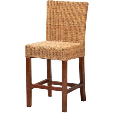 Baxton Studio Racquel Modern Bohemian Natural Rattan And Mahogany Wood Counter Stool