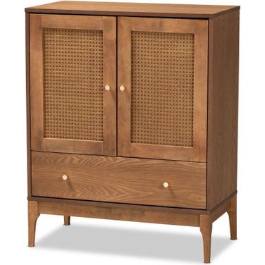 Baxton Studio Ramiel Mid-Century Modern Ash Walnut Finished Wood And Rattan 1-Drawer Sideboard