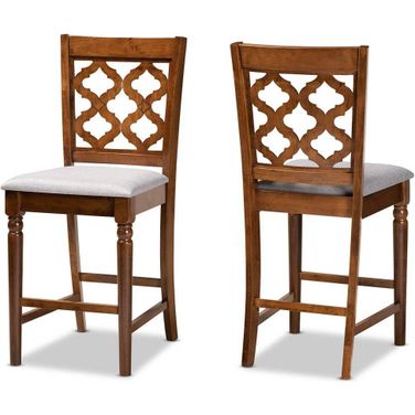 Baxton Studio Ramiro Modern And Contemporary Transitional Grey Fabric Upholstered And Walnut Brown Finished Wood 2 Piece Counter Stool Set