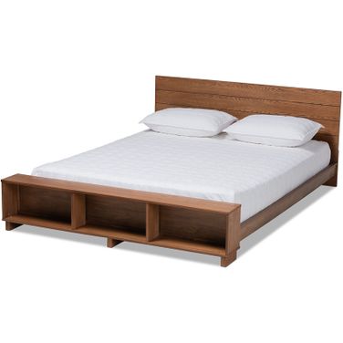 Baxton Studio Regina Modern Rustic Ash Walnut Brown Finished Wood Full Size Platform Storage Bed with Built-In Shelves