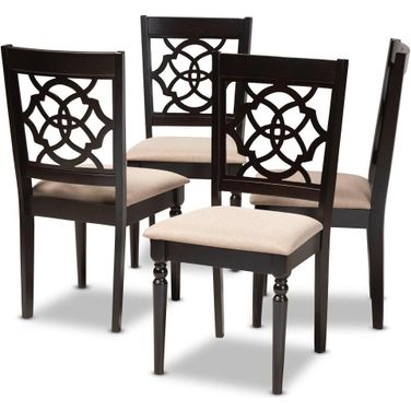 Baxton Studio Renaud Modern And Contemporary Sand Fabric Upholstered Espresso Brown Finished Wood Dining Chair Set Of 4