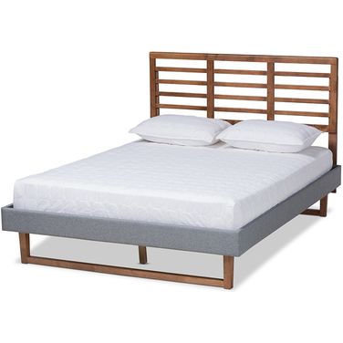 Baxton Studio Rina Modern and Contemporary Dark Grey Fabric Upholstered and Ash Walnut Brown Finished Wood Full Size Platform Bed