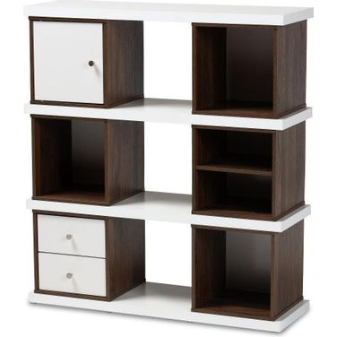 Baxton Studio Rune Modern and Contemporary Two-Tone White and Walnut Brown Finished 2-Drawer Bookcase