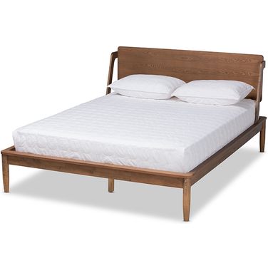 Baxton Studio Sadler Mid-Century Modern Ash Walnut Brown Finished Wood King Size Platform Bed