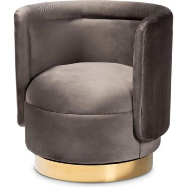 Baxton Studio Saffi Glam and Luxe Grey Velvet Fabric Upholstered Gold Finished Swivel Accent Chair