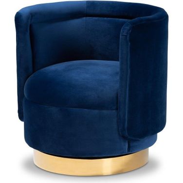 Baxton Studio Saffi Glam and Luxe Royal Blue Velvet Fabric Upholstered Gold Finished Swivel Accent Chair