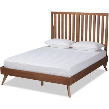 Baxton Studio Saki Mid-Century Modern Walnut Brown Finished Wood Queen Size Platform Bed