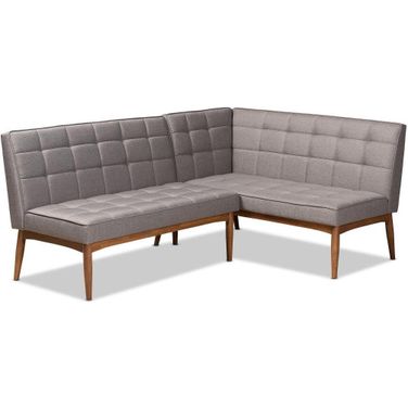 Baxton Studio Sanford Mid Century Modern Grey Fabric Upholstered And Walnut Brown Finished Wood 2 Piece Dining Nook Banquette Set