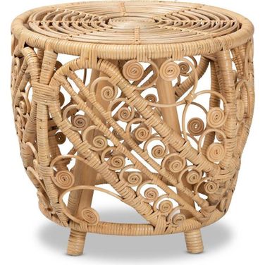 Baxton Studio Saranna Modern Bohemian Natural Brown Finished Rattan End Table
