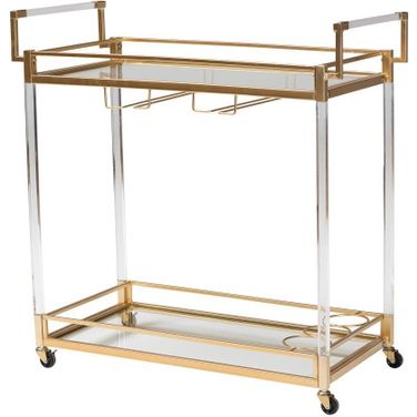Baxton Studio Savannah Contemporary Glam And Luxe Gold Metal And Glass Wine Cart